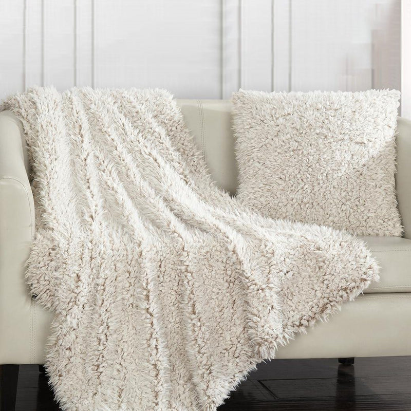 Plush Throw Blanket and Pillow Set Linen & Bedding Taupe - DailySale