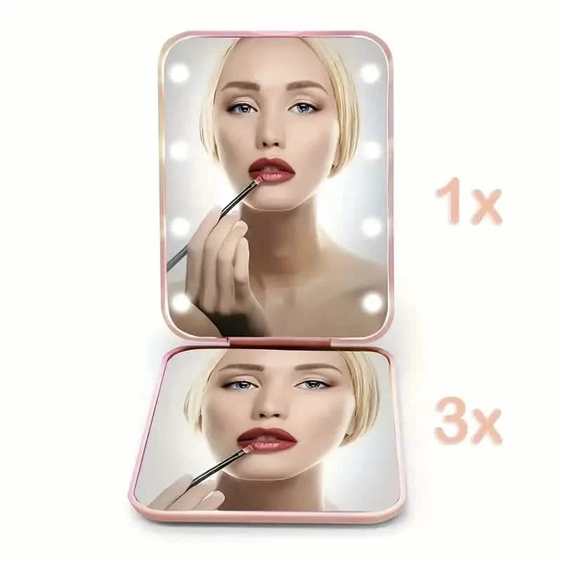 Pocket Mirror 1X 3X Magnification LED Compact Travel Makeup Mirror