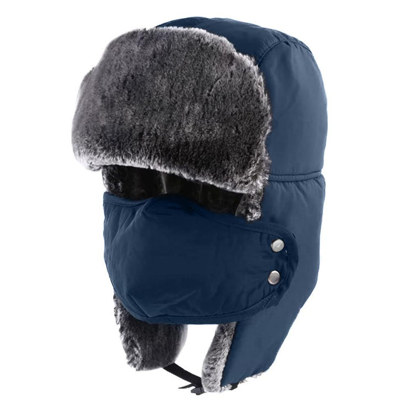 Polar Fleece Hat with Removable Face Mask Women's Accessories Navy Blue - DailySale