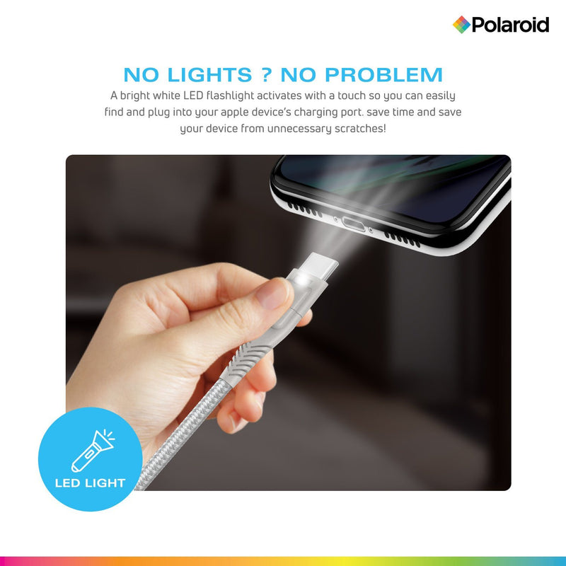 Polaroid 5 Ft USB Type-C Nylon Braided Charger Cable with LED Light