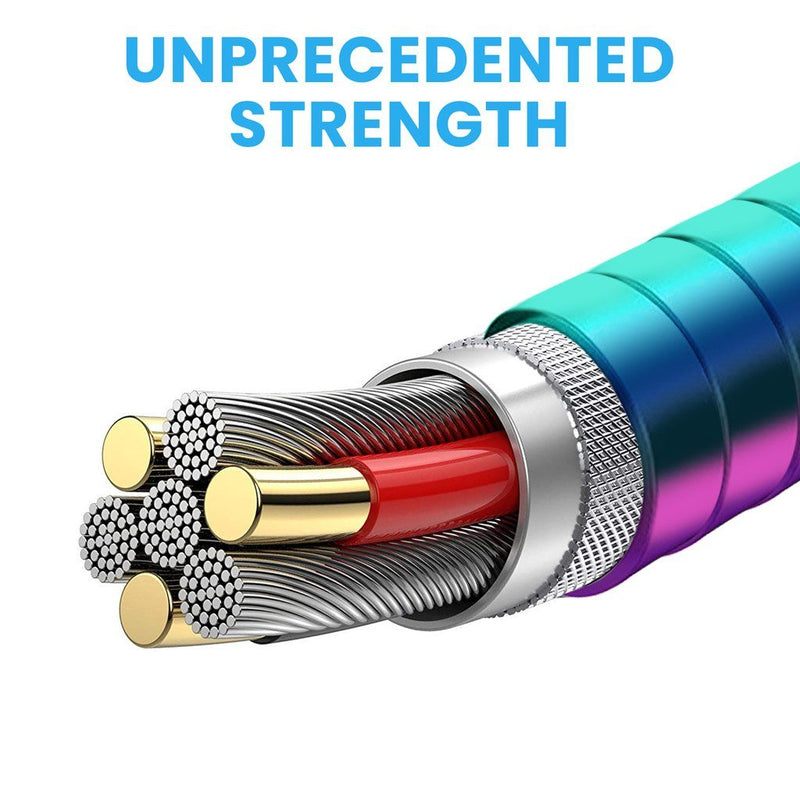 Polaroid USB Type-C Cable 5Ft | USB C Spiral Metal Cable with Aluminum Housing for Android Devices - Iridescent Mobile Accessories - DailySale