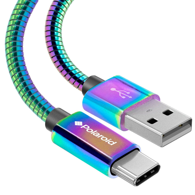 Polaroid USB Type-C Cable 5Ft | USB C Spiral Metal Cable with Aluminum Housing for Android Devices - Iridescent Mobile Accessories - DailySale