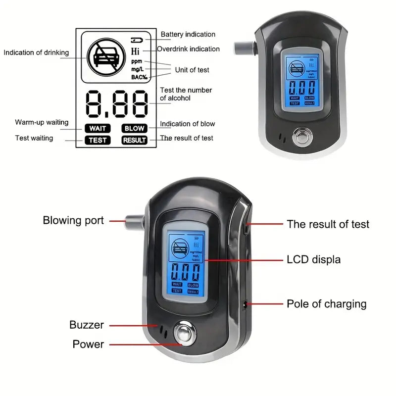 Police-Grade Breathalyzer with LCD Display - AT6000 Alcohol Tester Everything Else - DailySale