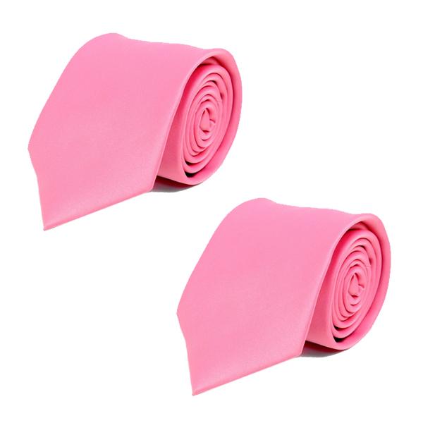 Poly Solid Satin Tie Men's Accessories Pink 2-Pack - DailySale