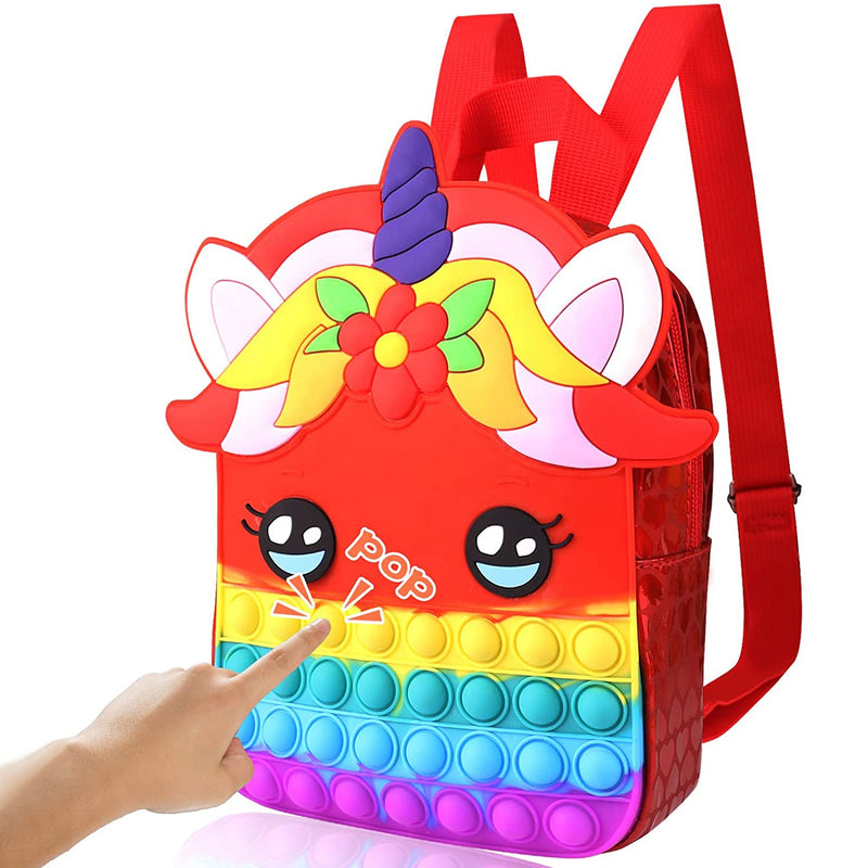 Pop Fidget Unicorn Backpack Bags & Travel Red - DailySale