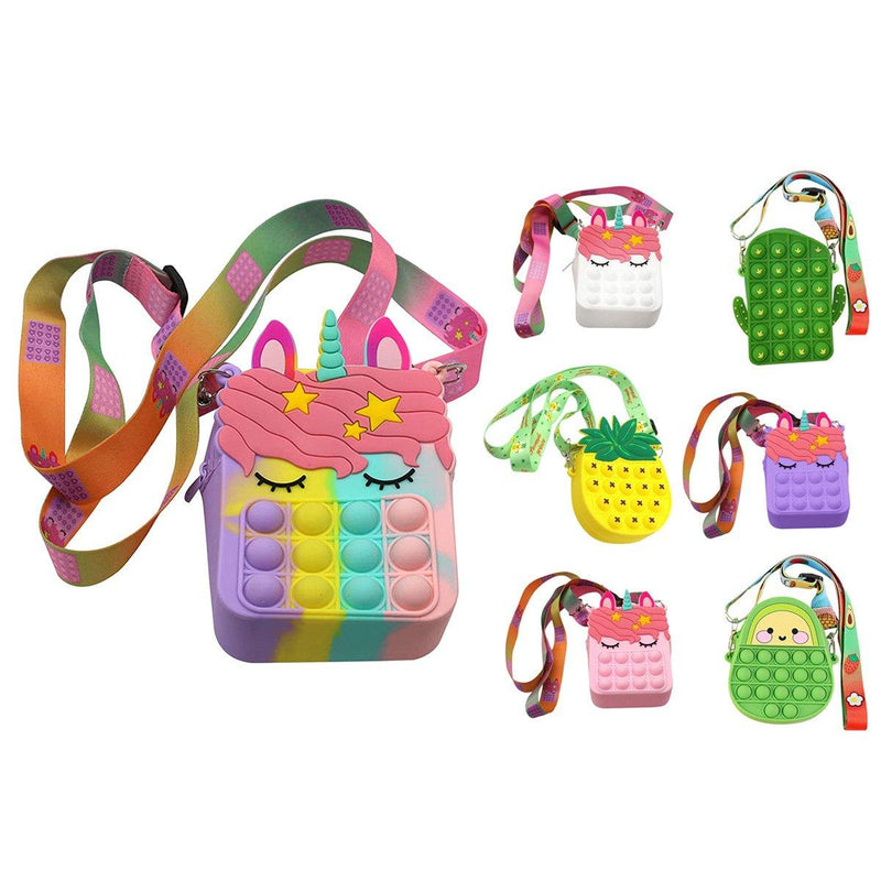 Pop-It Bubble Unicorn And Fruits Fidget Crossbody Handbag Purse Bags & Travel - DailySale