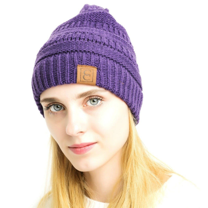 Popular CC Chic Winter Beanie Hat Women's Apparel Purple - DailySale