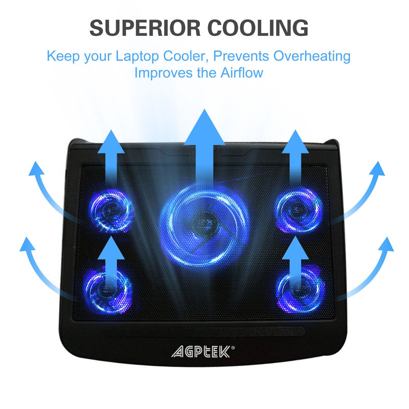 Portable 5 Fans Cooling Pad LED Light Radiator Computer Accessories - DailySale