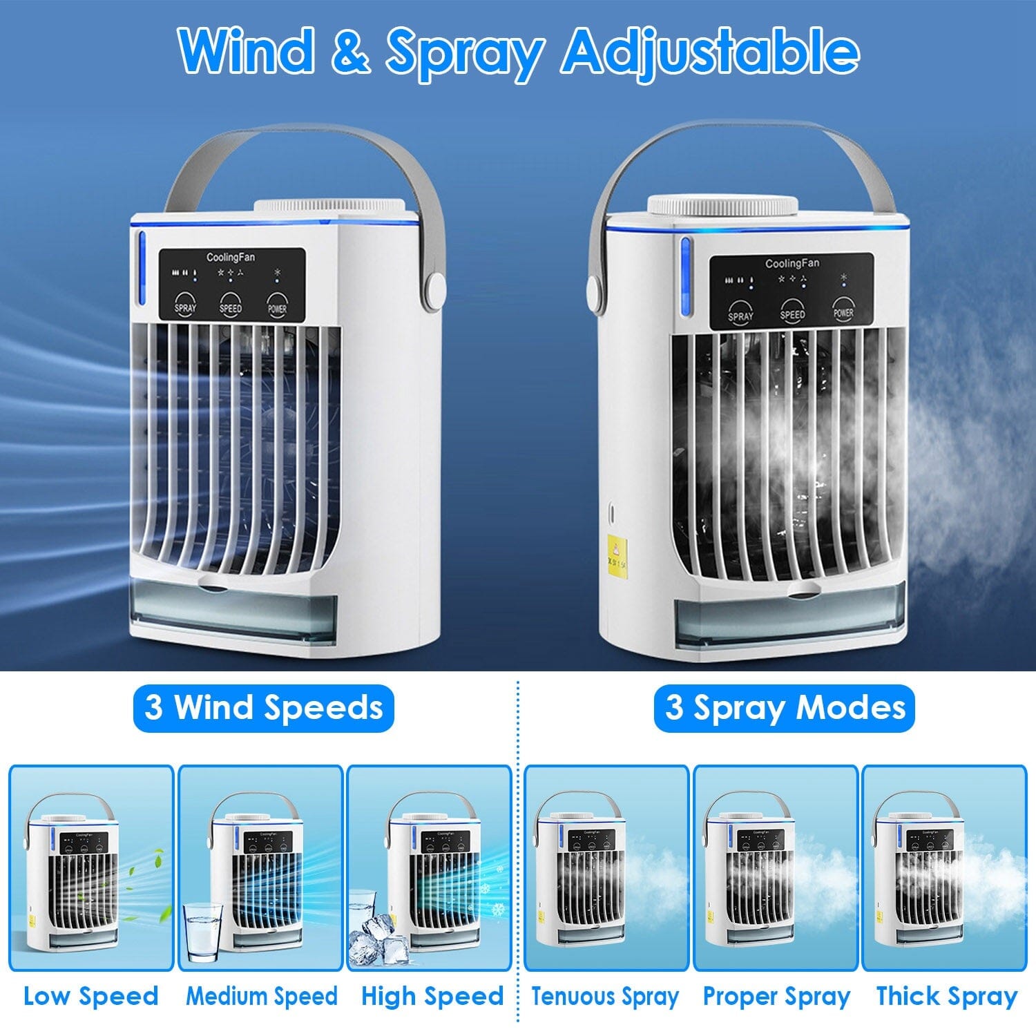 Portable Air Conditioner Fan Evaporative Humidifier 3 Speed Spray Household Appliances - DailySale