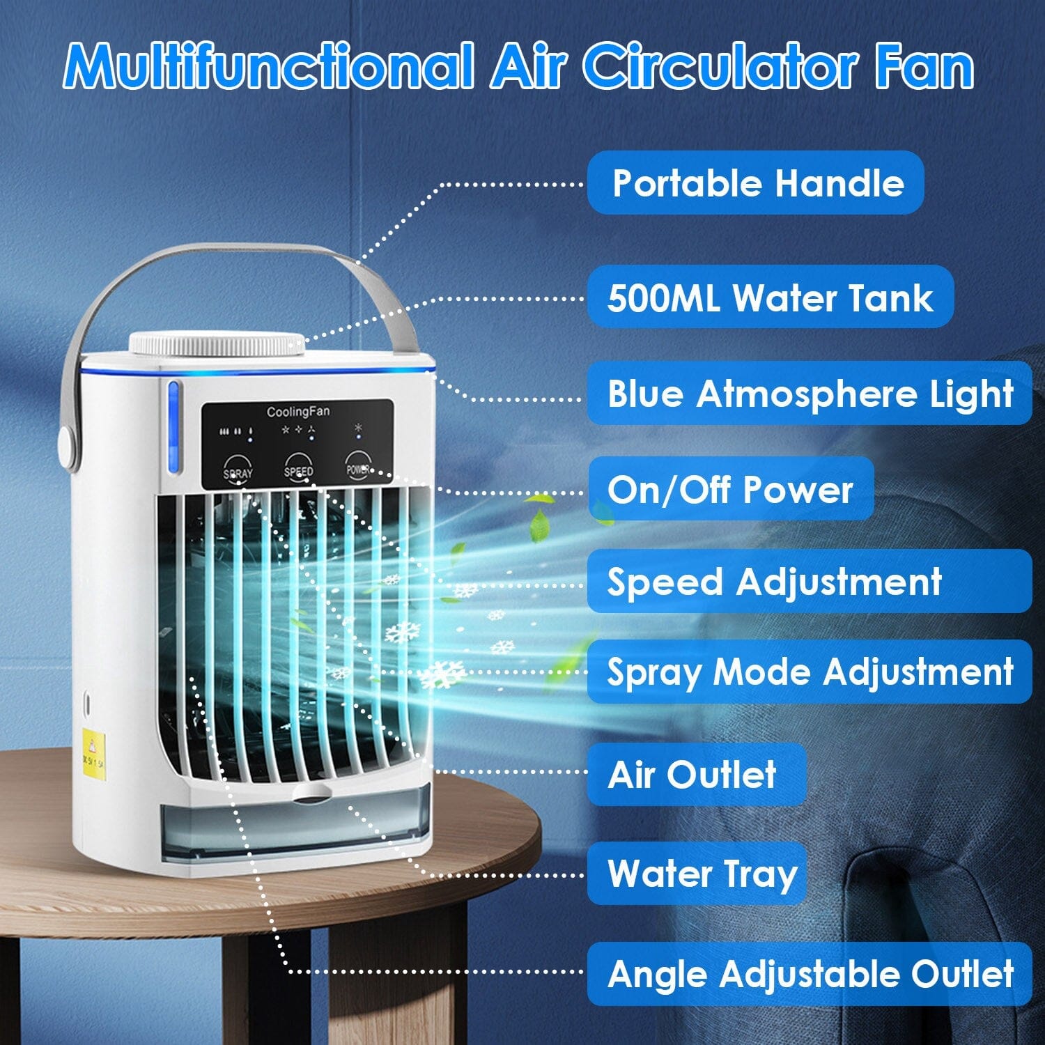 Portable Air Conditioner Fan Evaporative Humidifier 3 Speed Spray Household Appliances - DailySale