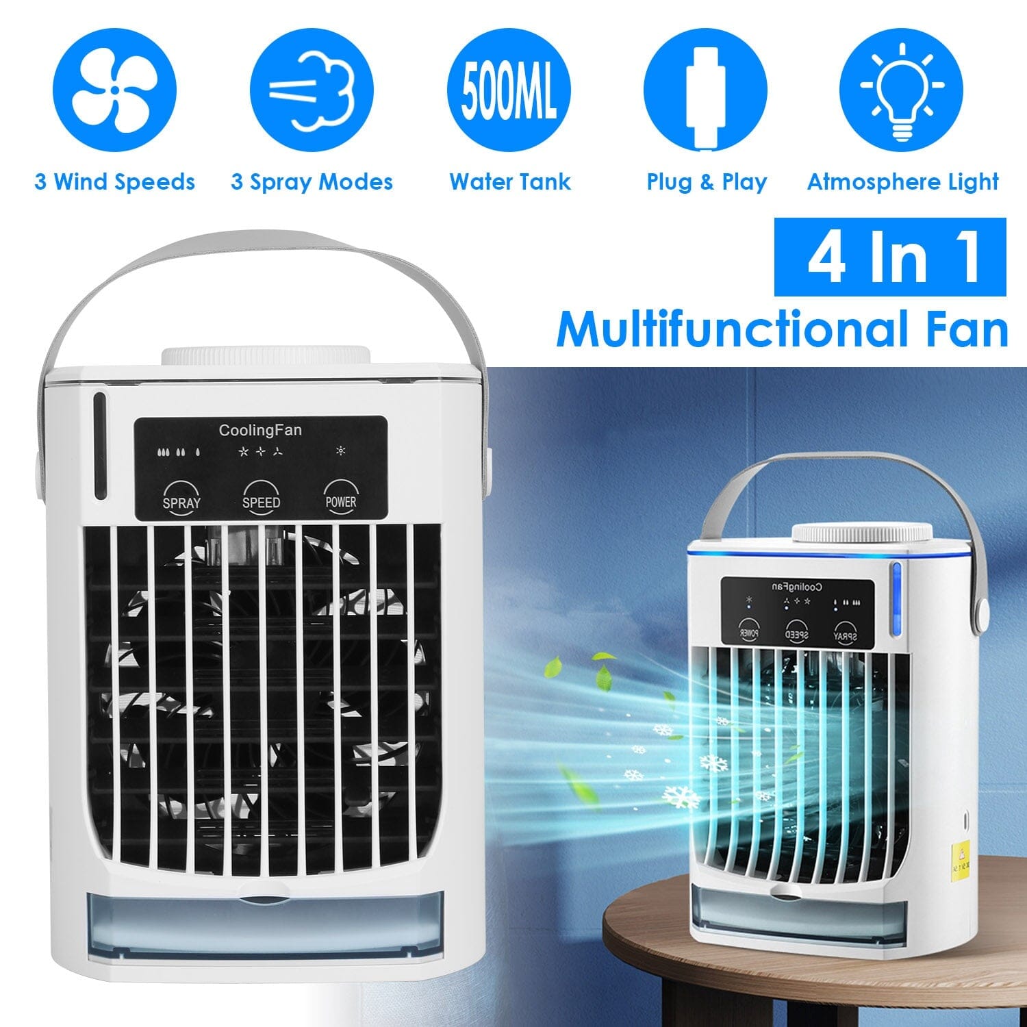 Portable Air Conditioner Fan Evaporative Humidifier 3 Speed Spray Household Appliances - DailySale