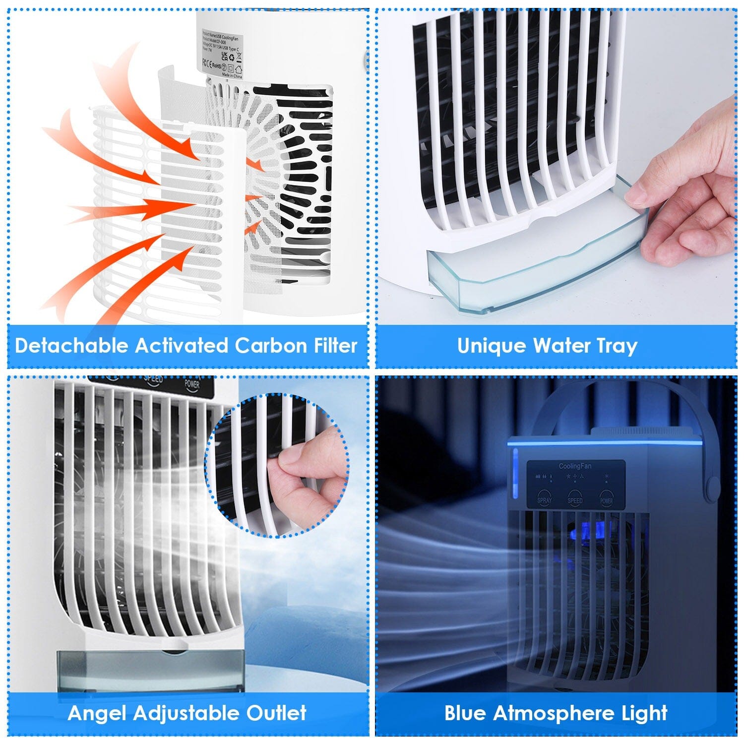 Portable Air Conditioner Fan Evaporative Humidifier 3 Speed Spray Household Appliances - DailySale