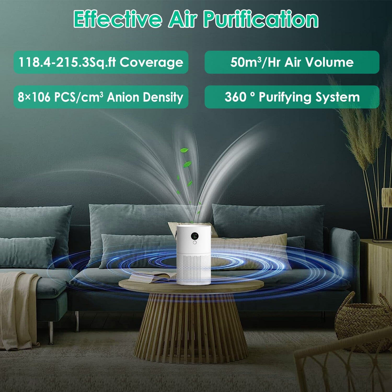 Portable Anio Air Purifier Electronic Air Sterilization with 4 Modes Night Light Wellness - DailySale