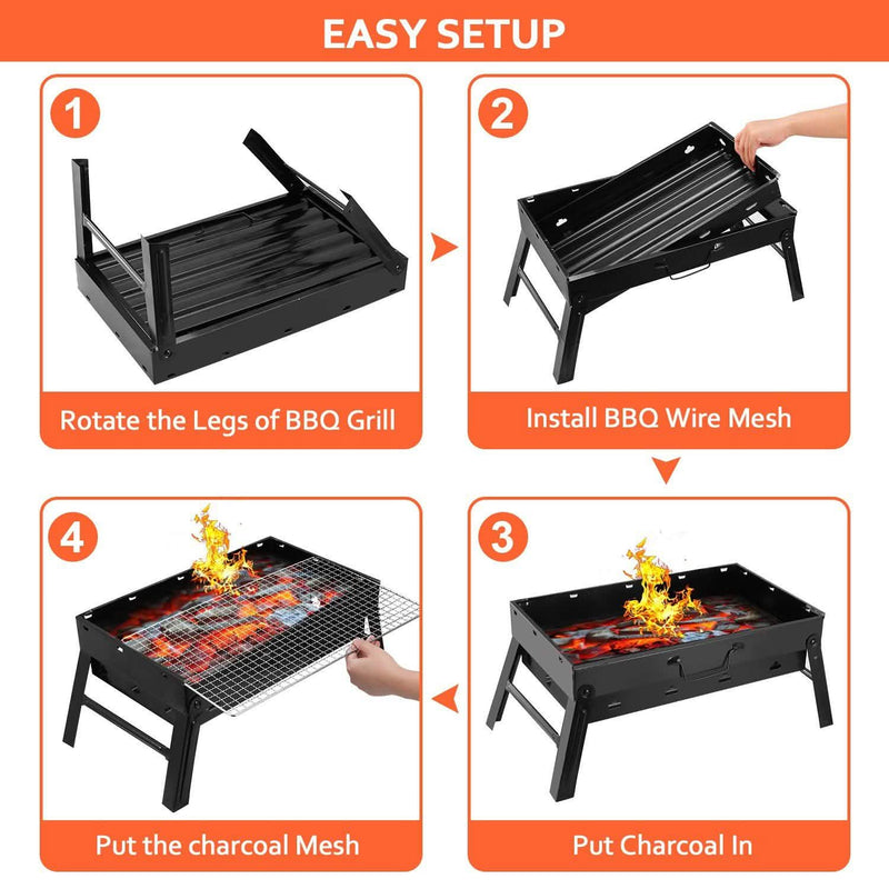 Portable Barbecue Grill Foldable Charcoal Sports & Outdoors - DailySale