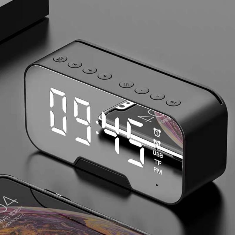 Portable Bluetooth Speaker Mirror Alarm Clock Speakers Black - DailySale