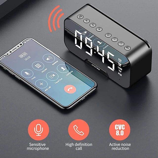 Portable Bluetooth Speaker Mirror Alarm Clock Speakers - DailySale