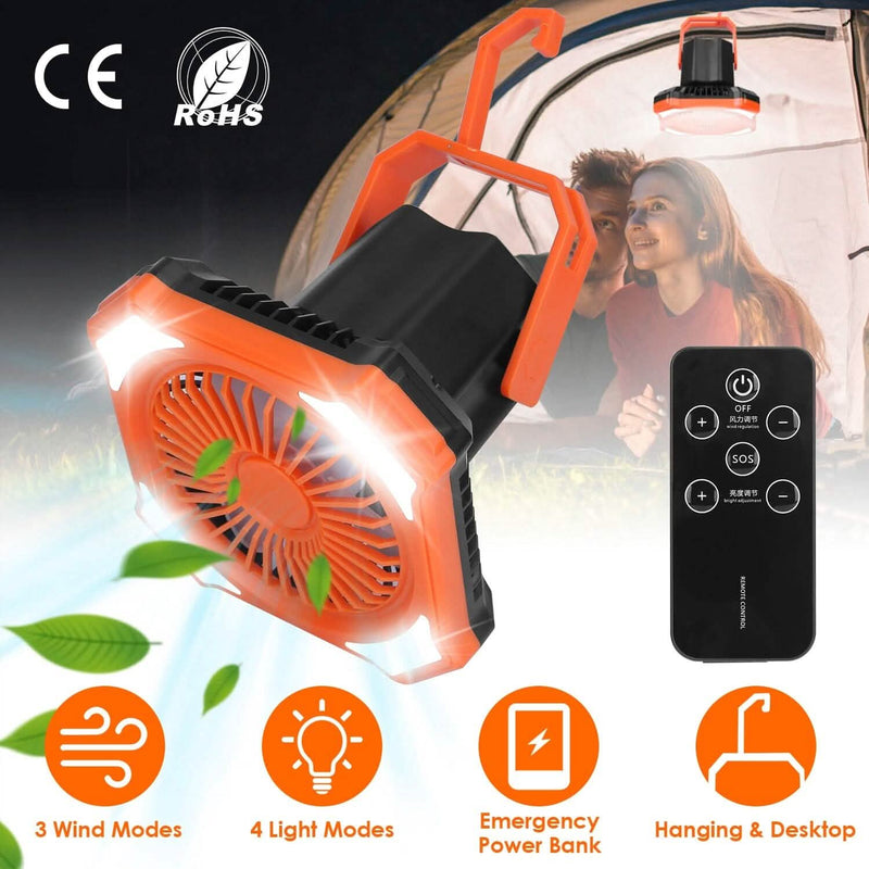 Portable Camping Lantern Fan 10000mAh Battery Powered with 4 Light Modes Sports & Outdoors - DailySale