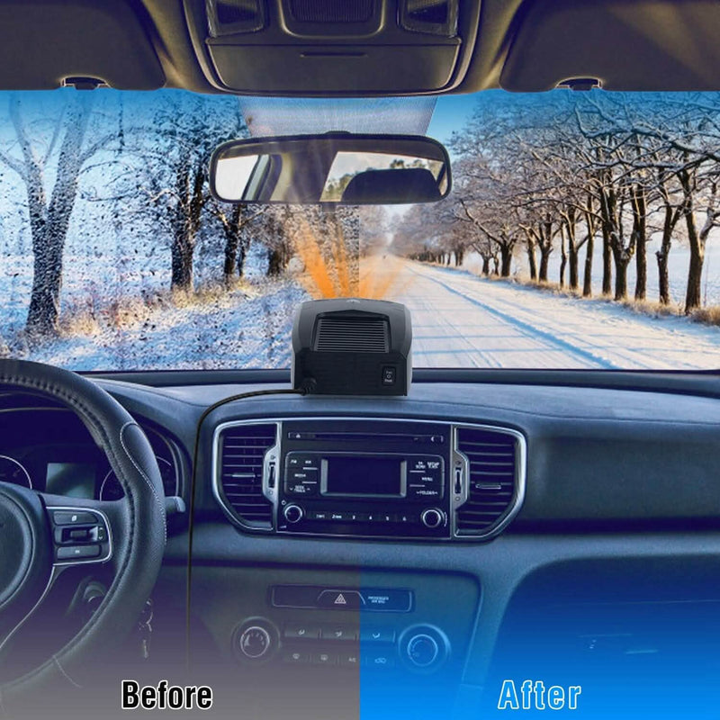 Portable Car Heater Heating Fan 2-in-1 Defroster Defogger Demister Windshield Heater before and after