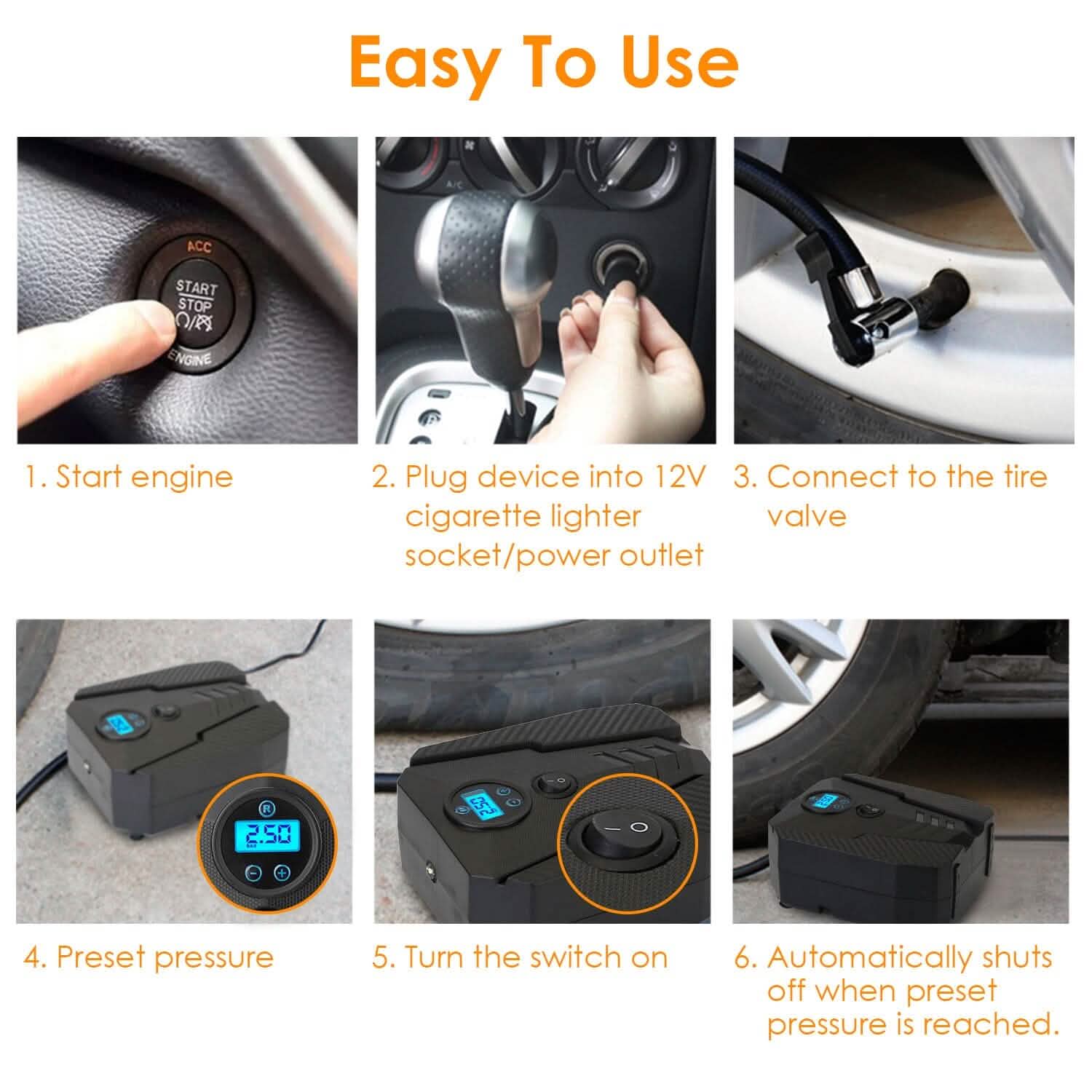 Portable Car Tire Inflator DC 12V Digital Car Air Pump Compressor Automotive - DailySale