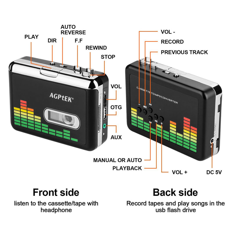 Portable Cassette Audio Music Player Tape-To-MP3 Converter Cassette Recorder Headphones & Audio - DailySale