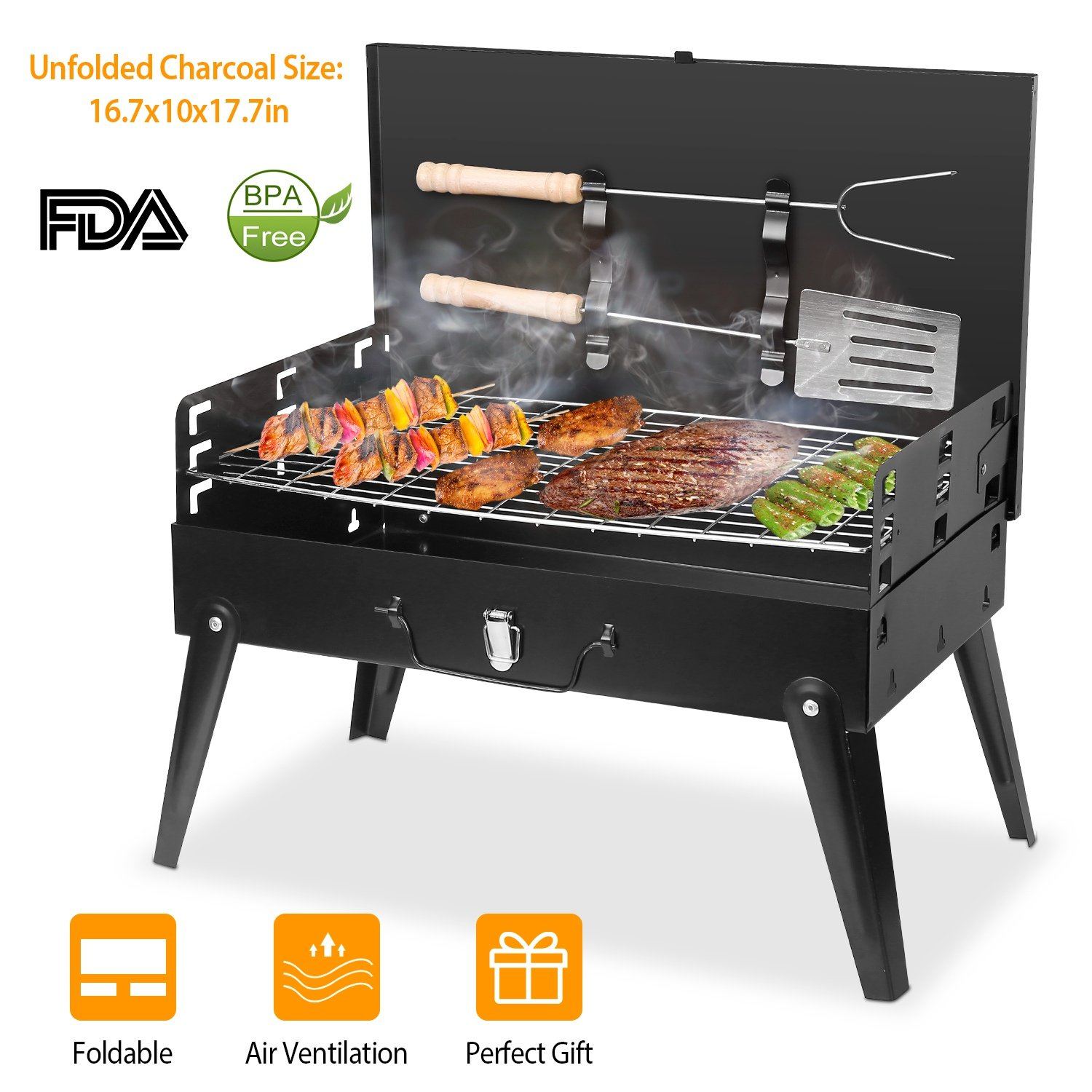 Portable Charcoal Grill Foldable BBQ Suitcase Garden & Patio - DailySale