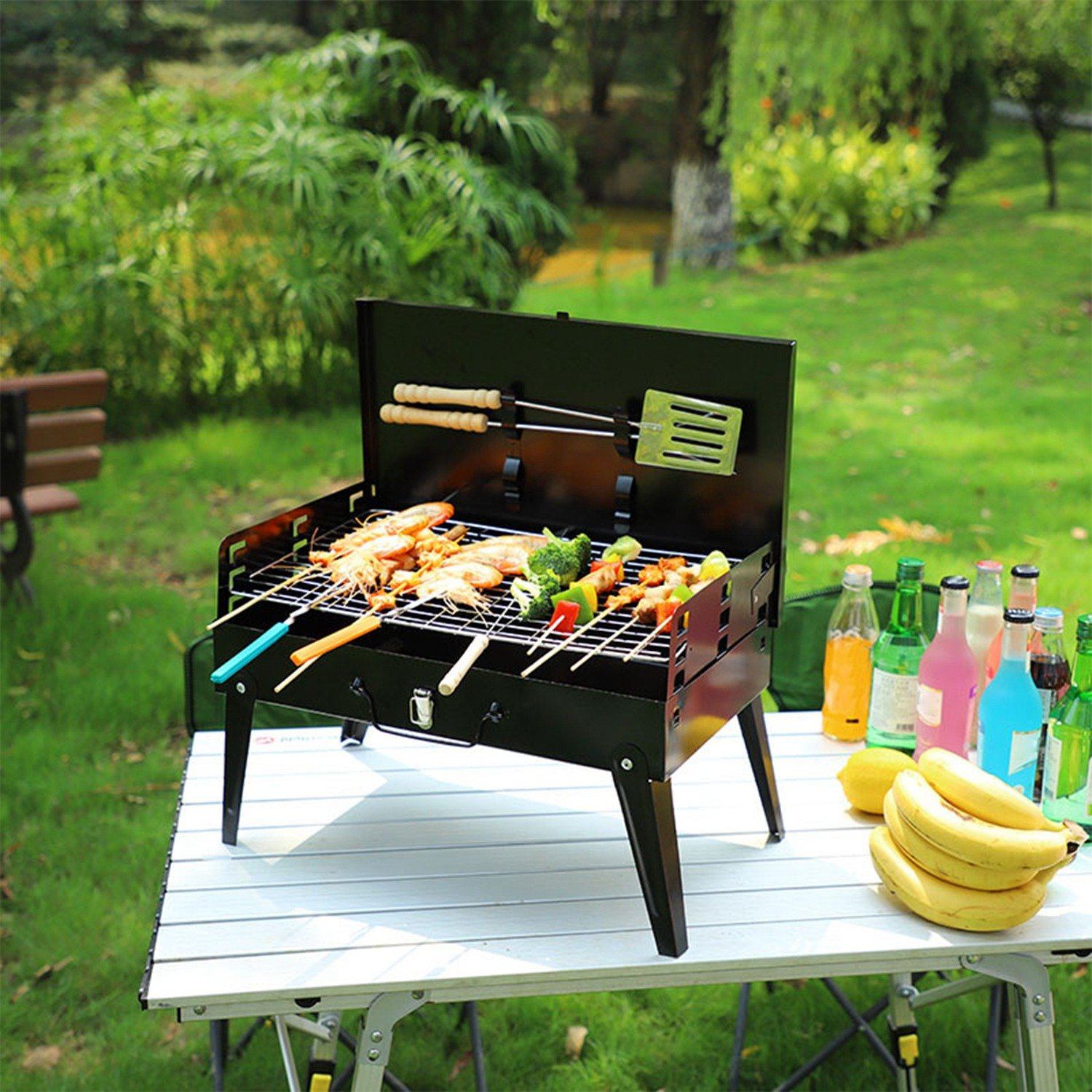 Portable Charcoal Grill Foldable BBQ Suitcase Garden & Patio - DailySale