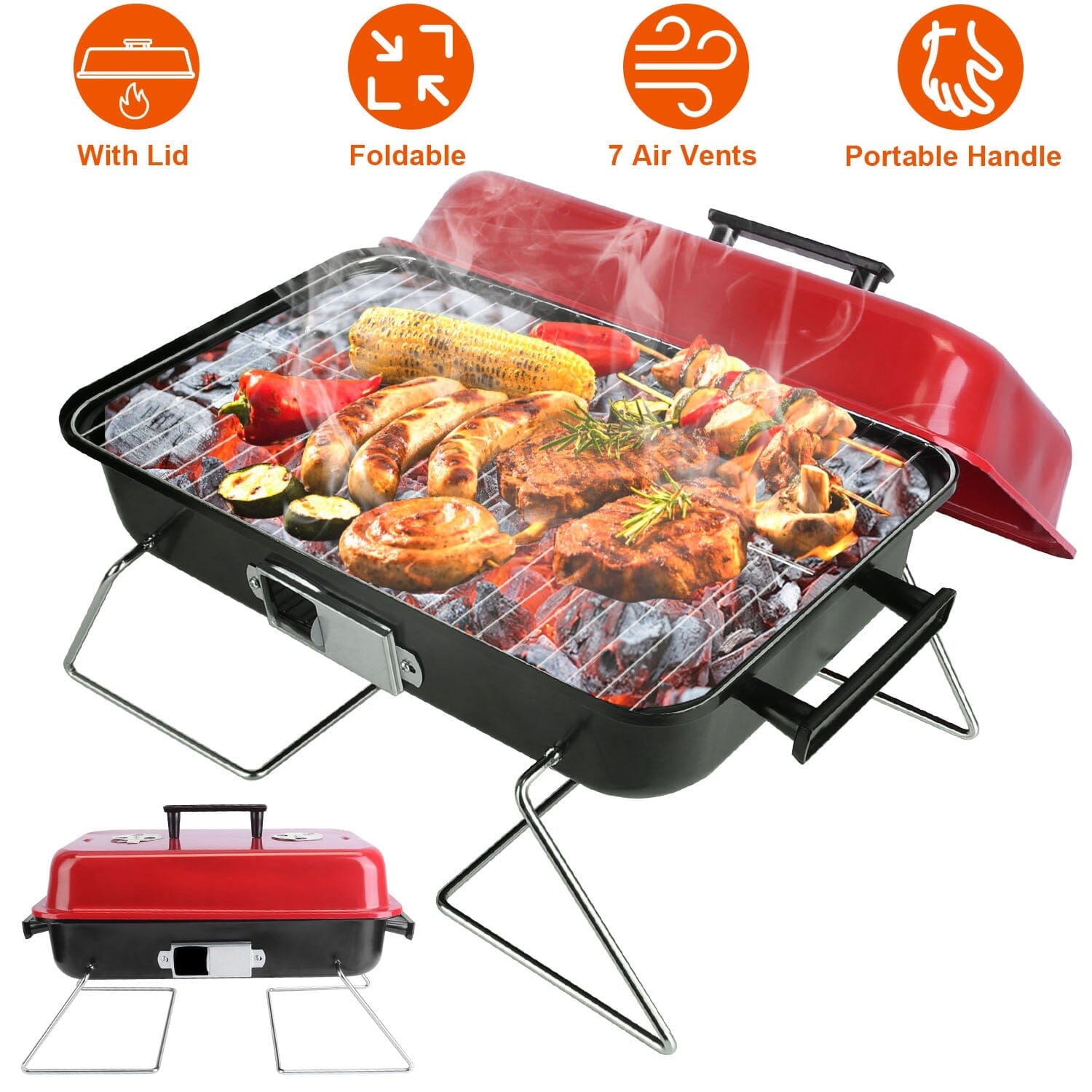 Portable Charcoal Tabletop Grill with Lid Kitchen Tools & Gadgets - DailySale