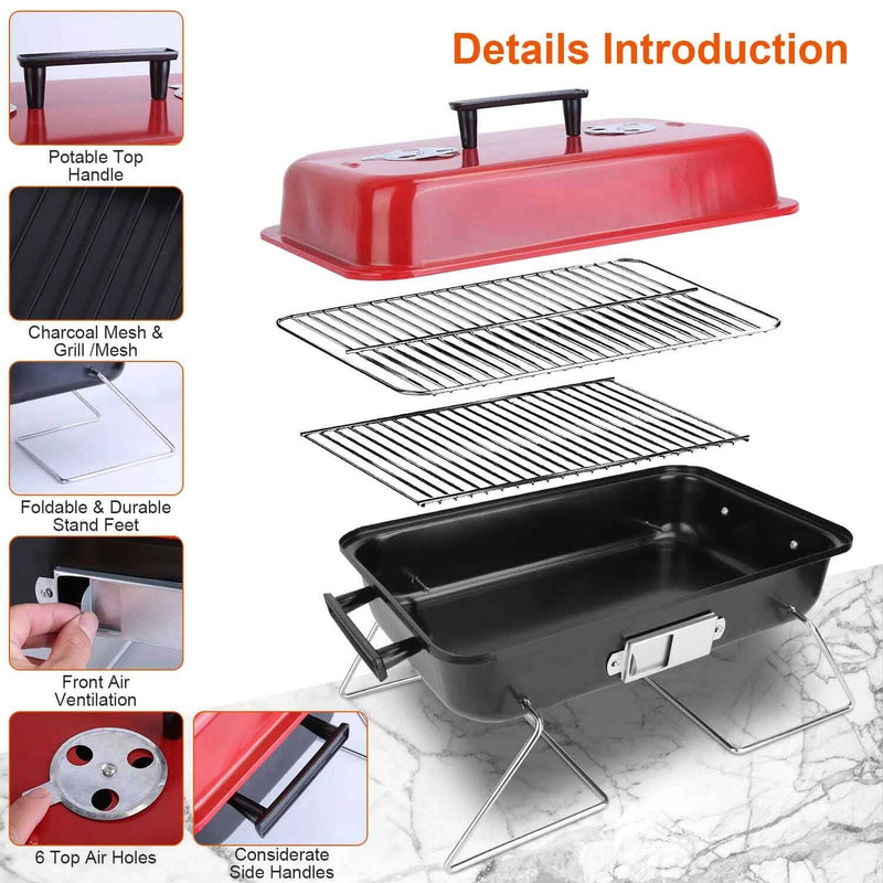 Portable Charcoal Tabletop Grill with Lid Kitchen Tools & Gadgets - DailySale