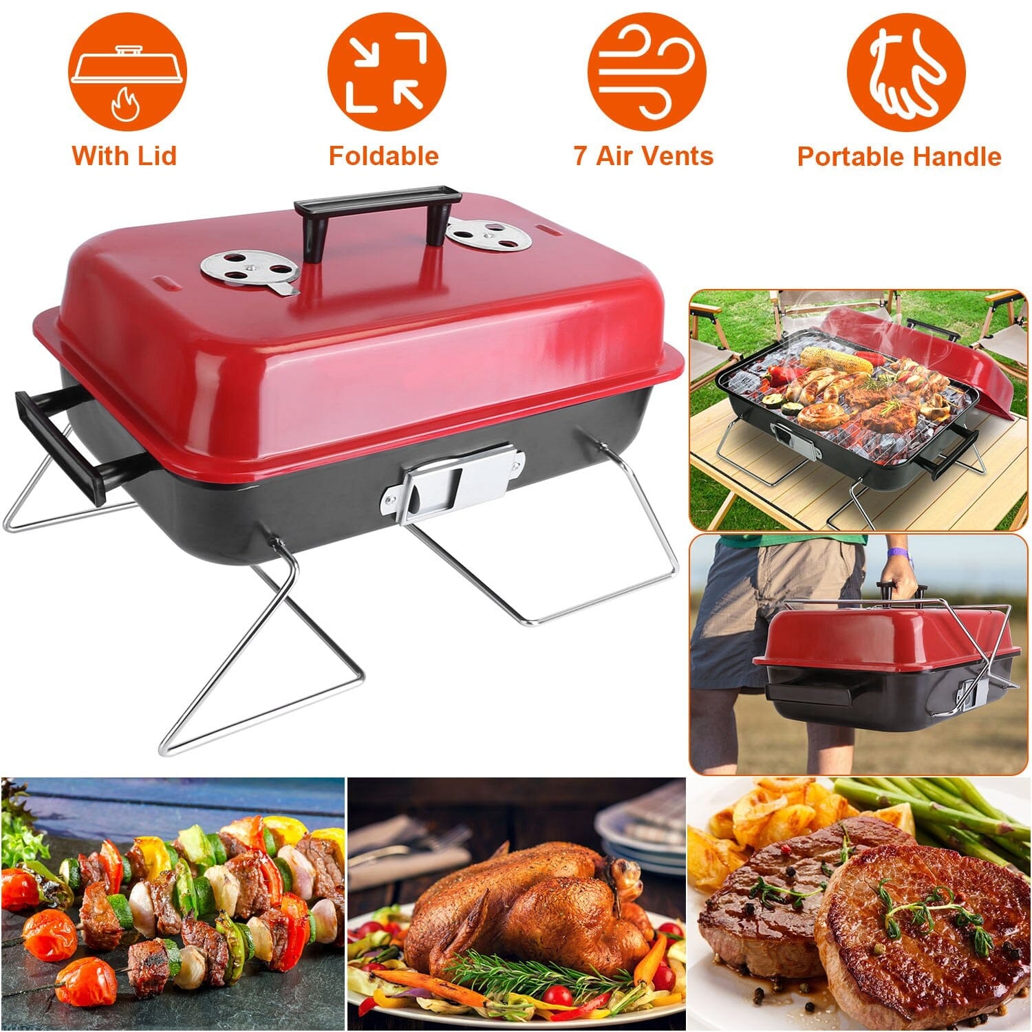 Portable Charcoal Tabletop Grill with Lid Kitchen Tools & Gadgets - DailySale