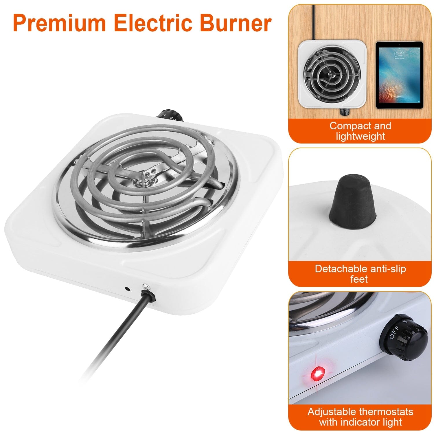 Portable Coil Heating Hot Plate Stove Countertop Kitchen Appliances - DailySale