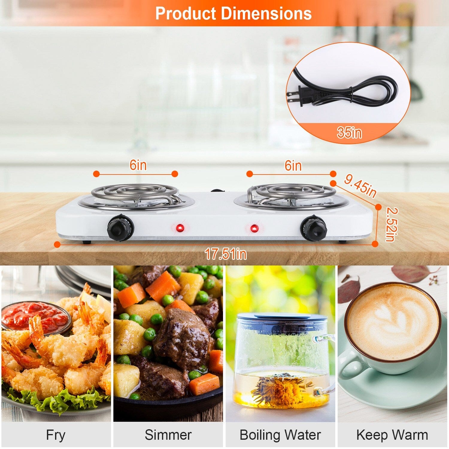 Portable Coil Heating Hot Plate Stove Countertop Kitchen Appliances - DailySale