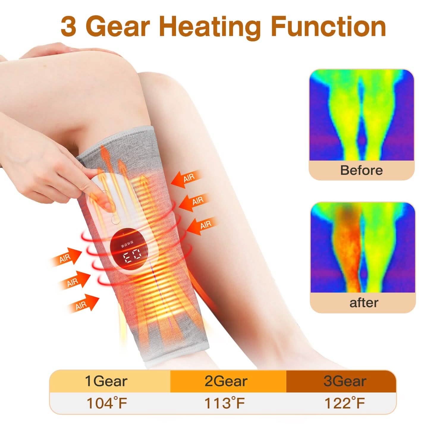 Portable Cordless Rechargeable Air Leg Compression Massage Adjustable Wrap with 3 Modes Intensities Heating Function Wellness - DailySale