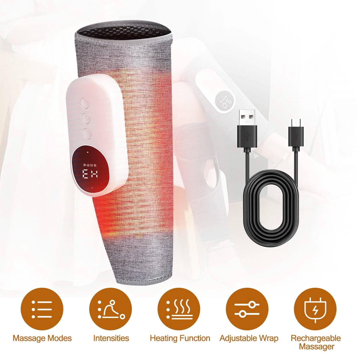 Portable Cordless Rechargeable Air Leg Compression Massage Adjustable Wrap with 3 Modes Intensities Heating Function Wellness - DailySale