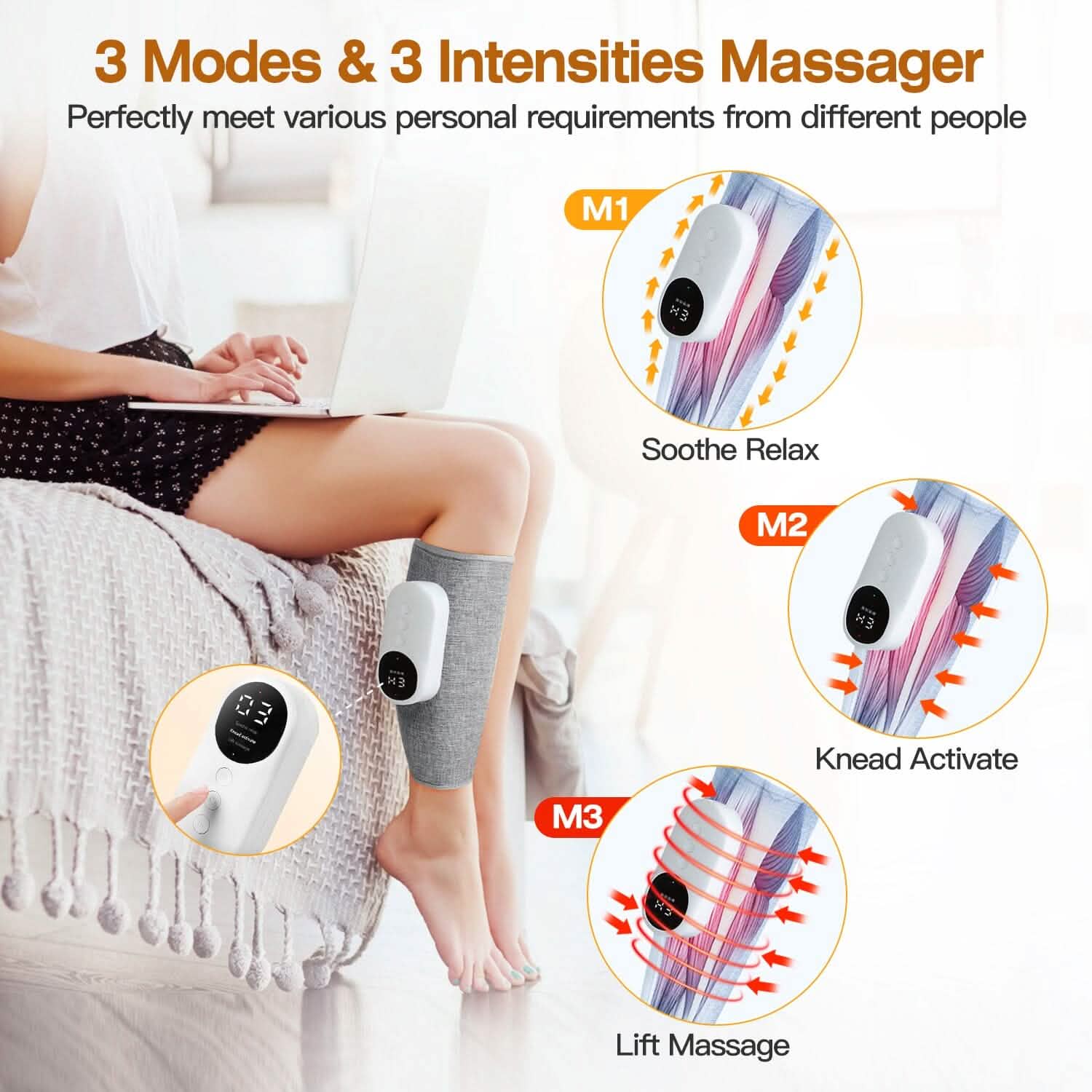 Portable Cordless Rechargeable Air Leg Compression Massage Adjustable Wrap with 3 Modes Intensities Heating Function Wellness - DailySale