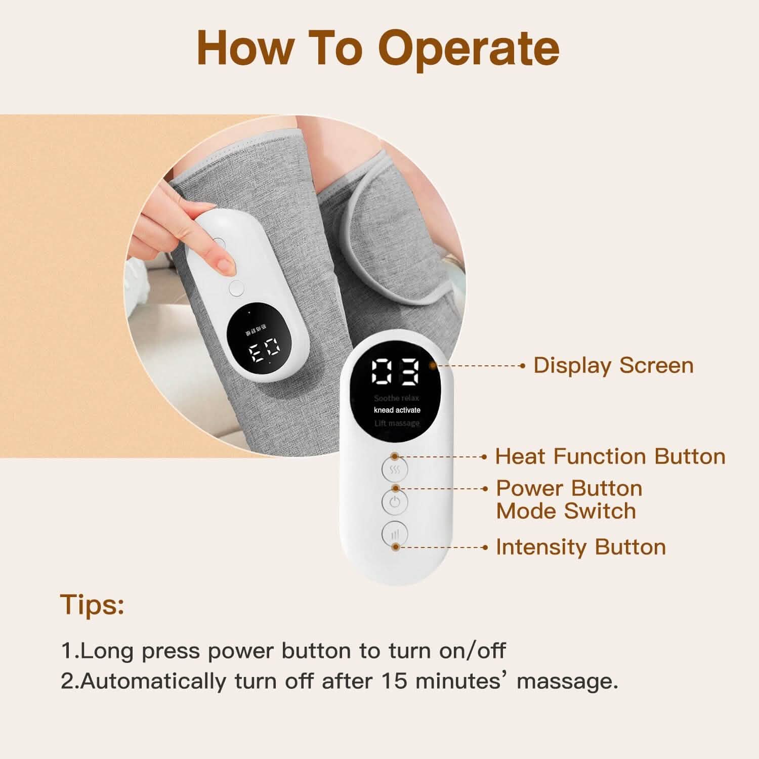 Portable Cordless Rechargeable Air Leg Compression Massage Adjustable Wrap with 3 Modes Intensities Heating Function Wellness - DailySale