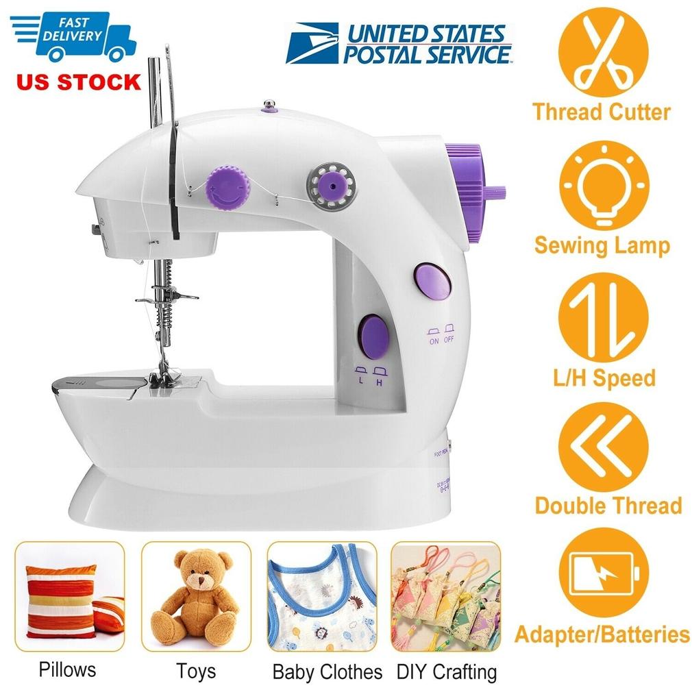 Mini Sewing Machine Adjustable 2-Speed Double Thread Portable Electric Household Multifunction Sewing Machin with Lights and Cutter Foot Pedal for