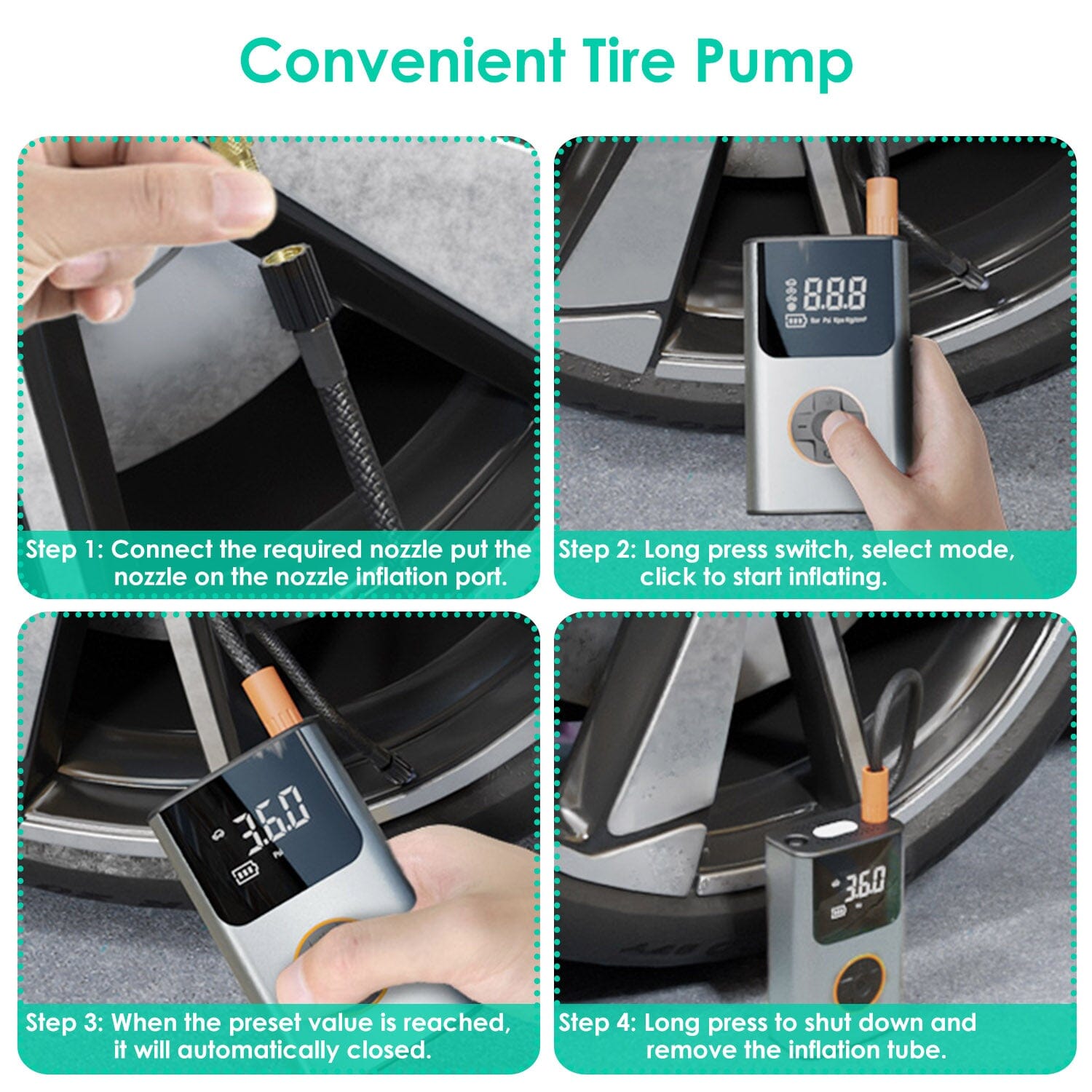 Portable Mini Tire Inflator with Digital Display LED Light Automotive - DailySale