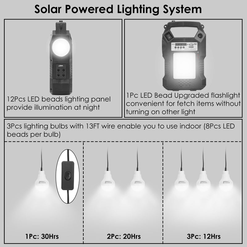 Portable Solar Power Station with Flashlight and 3 Lighting Bulbs Sports & Outdoors - DailySale