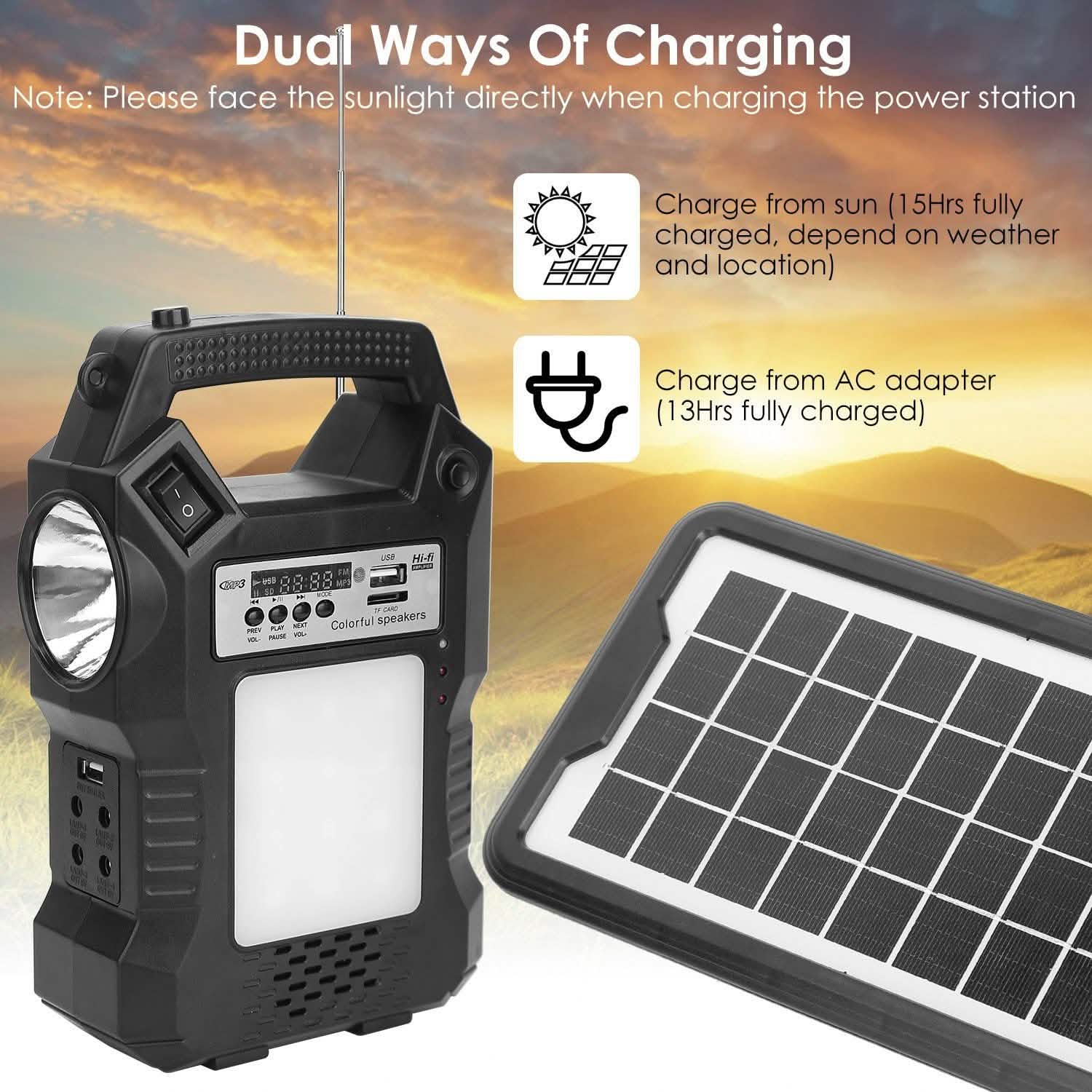 Portable Solar Power Station with Flashlight and 3 Lighting Bulbs Sports & Outdoors - DailySale