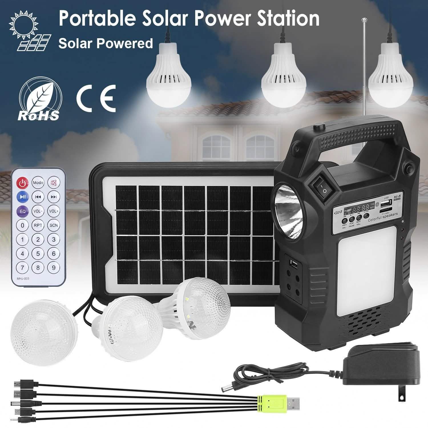 Portable Solar Power Station with Flashlight and 3 Lighting Bulbs Sports & Outdoors - DailySale