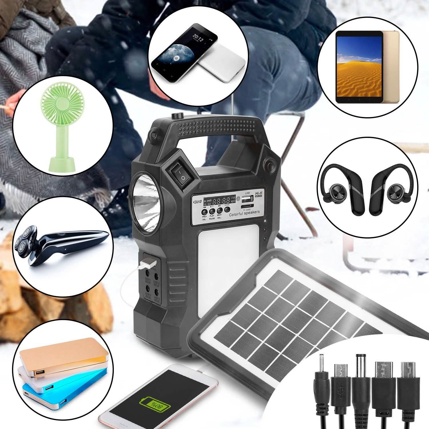 Portable Solar Power Station with Flashlight and 3 Lighting Bulbs Sports & Outdoors - DailySale