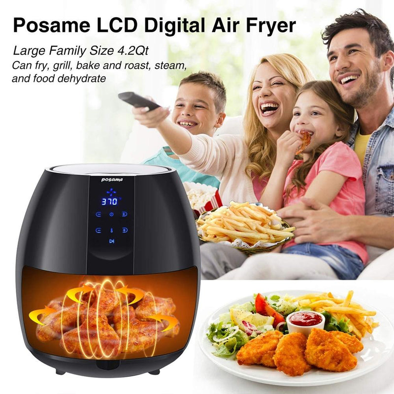 Posame 1500W 4.2 QT Black LCD Digital Touch Screen Air Fryer Kitchen Essentials - DailySale