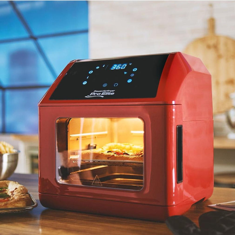 Different front angled view of red Power Air Fryer 10-in-1 Pro Elite Oven 6-qt (Refurbished)