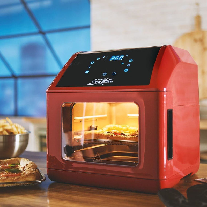 Front angled view of red Power Air Fryer 10-in-1 Pro Elite Oven 6-qt (Refurbished)