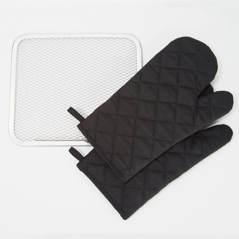 Black oven mitts and grill accessory for Power Air Fryer 10-in-1 Pro Elite Oven