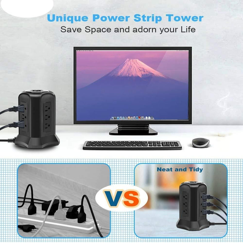 Power Strip Tower with 9 AC-Outlets and 4 USB Charging Ports Switch Control Gadgets & Accessories - DailySale