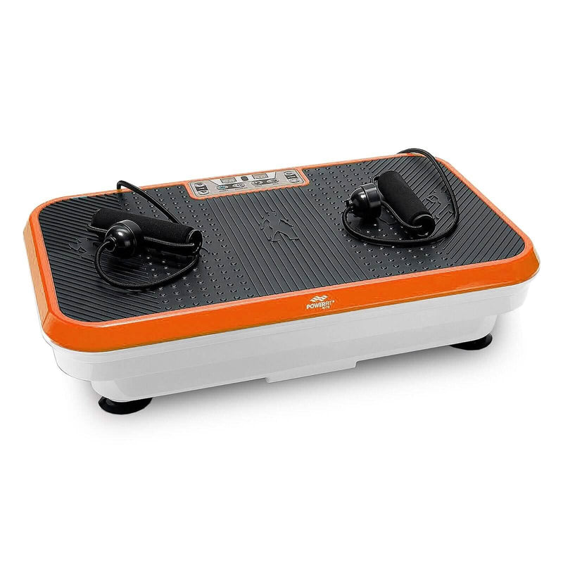 3/4 front view of a orange PowerFit Elite Vibration Platform with Exercise Bands & Mat (Refurbished) shown over a white background