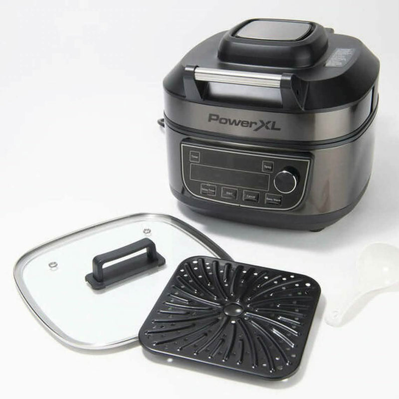 PowerXL 1550W 6-qt 12-in-1 Grill Air Fryer Combo with Glass Lid Kitchen & Dining Black - DailySale