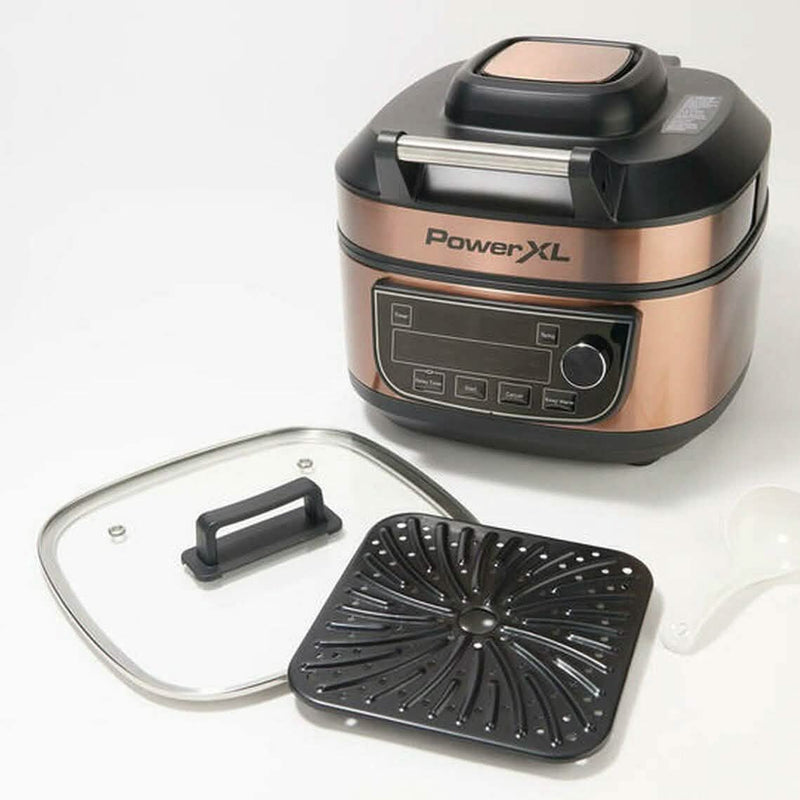 PowerXL 1550W 6-qt 12-in-1 Grill Air Fryer Combo with Glass Lid Kitchen & Dining Copper - DailySale