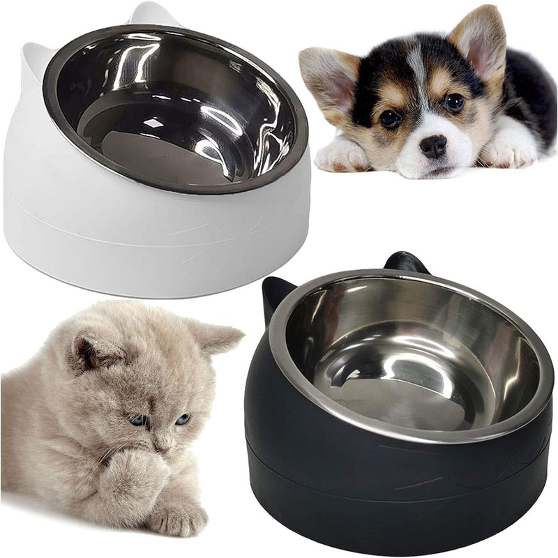 Premium Stainless Steel Cat & Dog Bowls - Non Slip Base for Food & Water Pet Supplies Black/White 6.76oz - DailySale